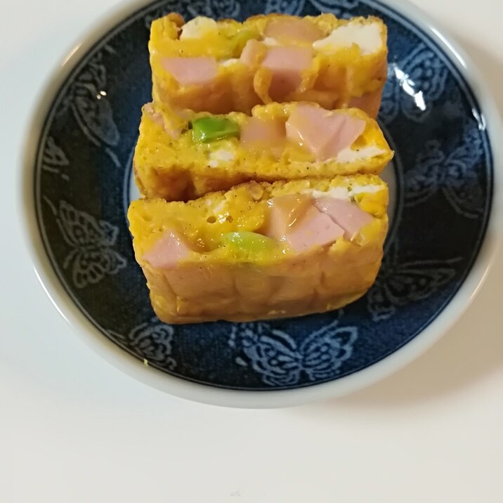 お弁当に 枝豆とおさかなソーセージの卵焼き